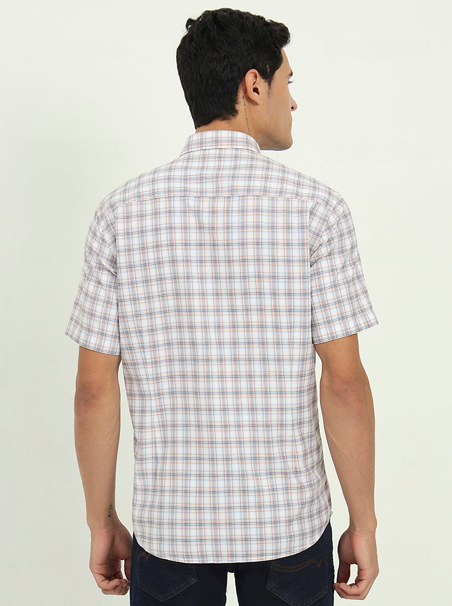 Grey & Peach Checked Slim Fit Semi Casual Shirt | Greenfibre