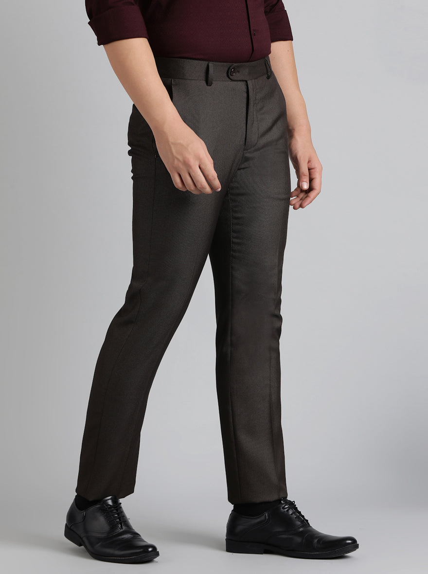 Brown Solid Slim Fit Formal Trouser | Greenfibre