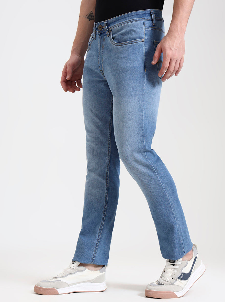 Light Blue Washed Straight Fit Jeans | Greenfibre