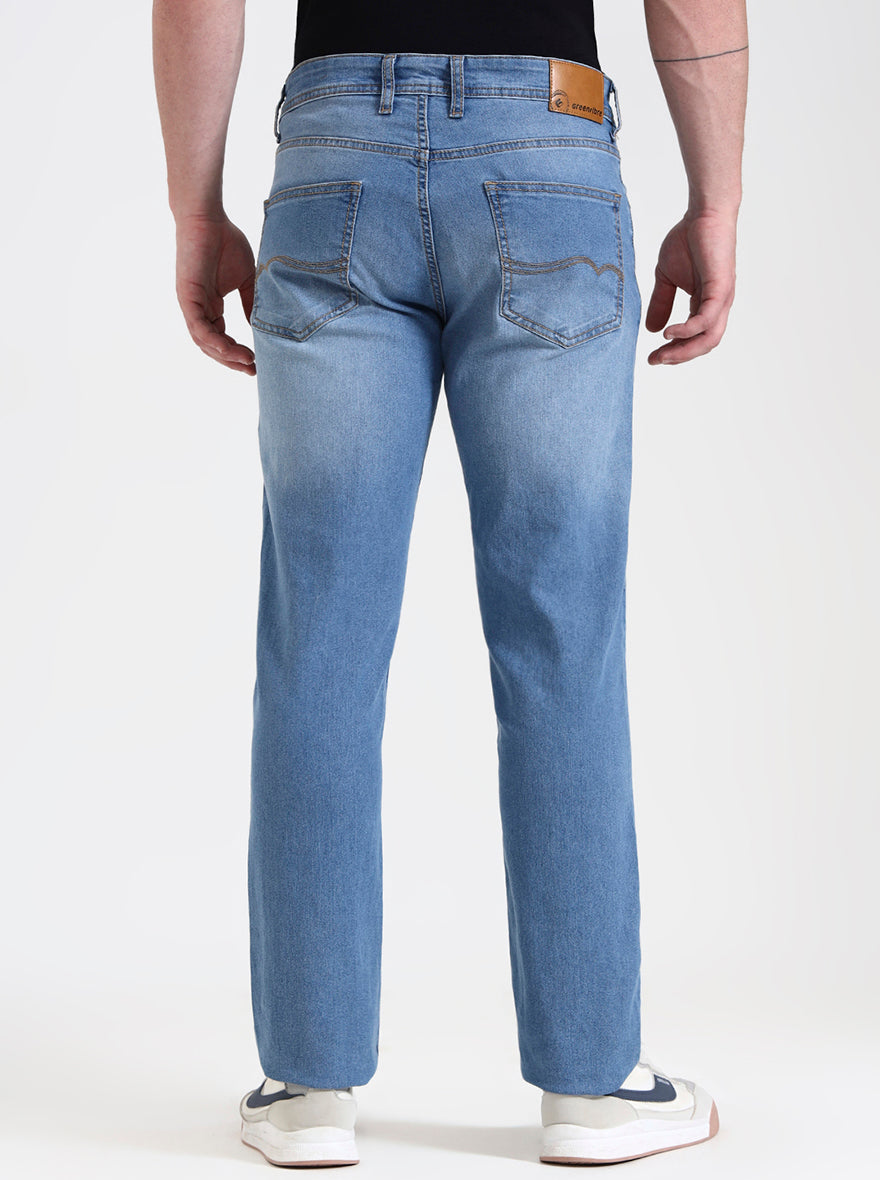 Light Blue Washed Straight Fit Jeans | Greenfibre