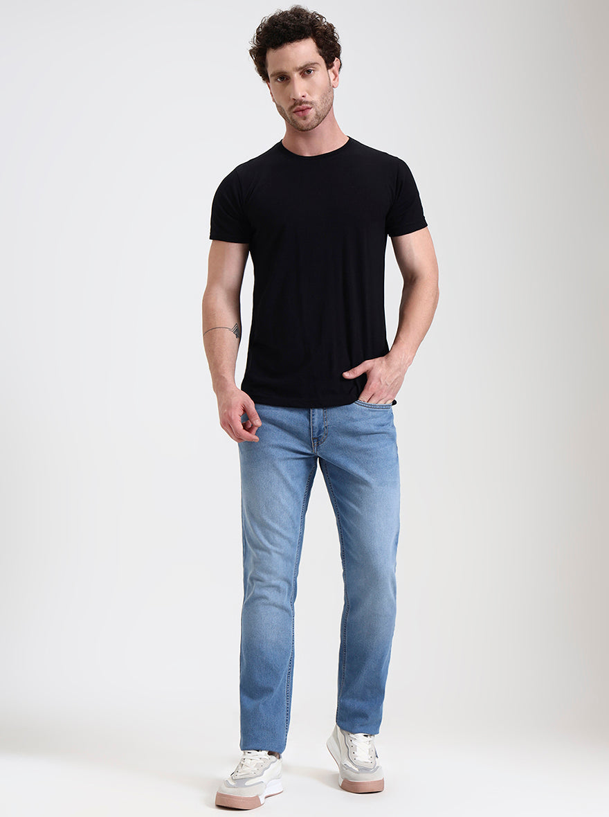 Light Blue Washed Straight Fit Jeans | Greenfibre
