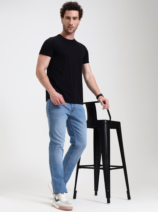 Light Blue Washed Straight Fit Jeans | Greenfibre