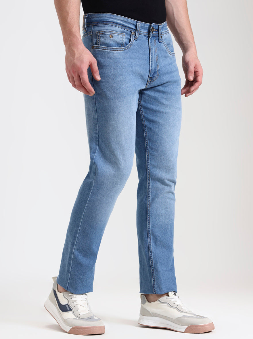 Light Blue Washed Straight Fit Jeans | Greenfibre