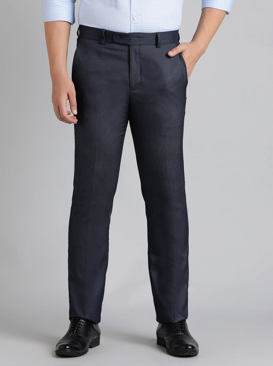 Blue Solid Slim Fit Formal Trouser | Greenfibre