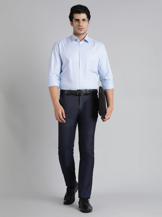 Blue Solid Slim Fit Formal Trouser | Greenfibre