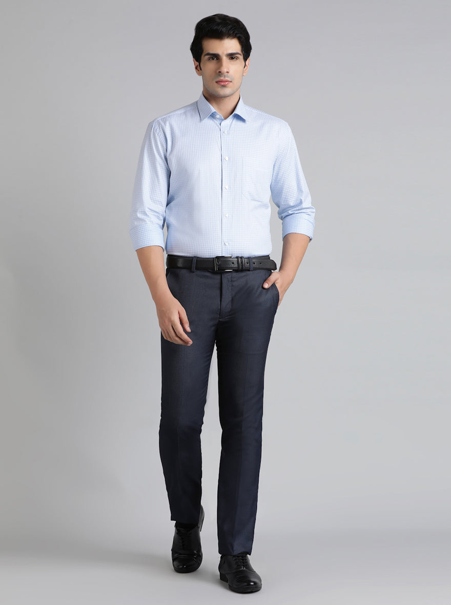 Blue Solid Slim Fit Formal Trouser | Greenfibre