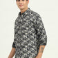 Dark Green Printed Slim Fit Casual Shirt | Greenfibre