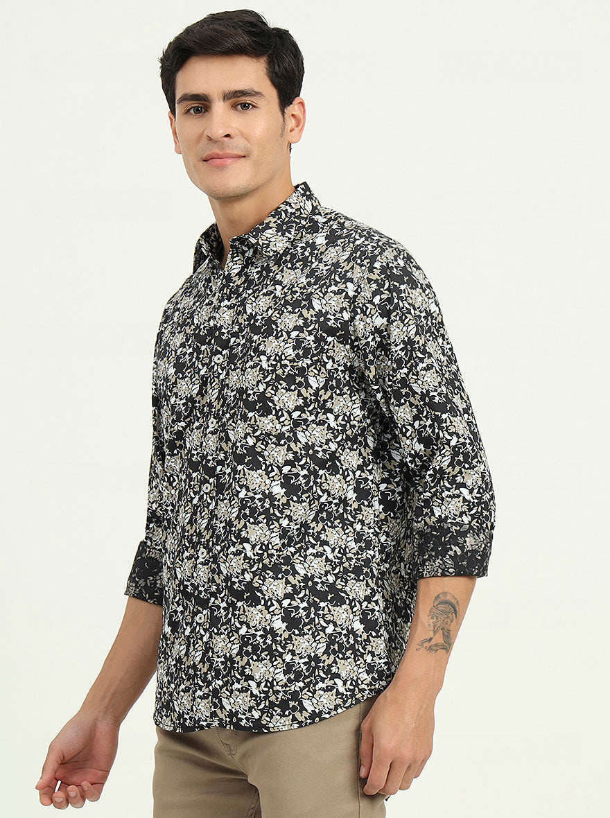Dark Green Printed Slim Fit Casual Shirt | Greenfibre