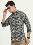 Dark Green Printed Slim Fit Casual Shirt | Greenfibre