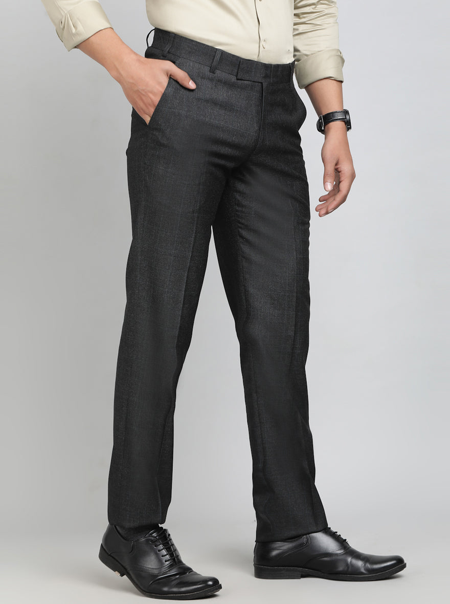 Black Solid Slim Fit Formal Trouser | Greenfibre