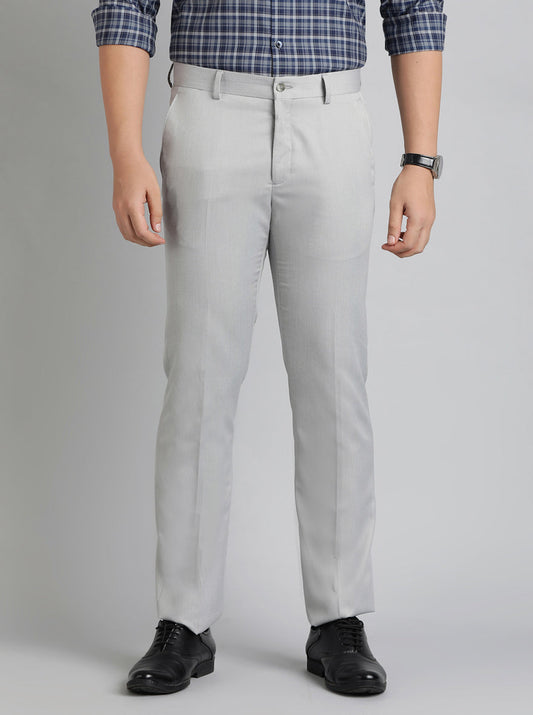 Light Grey Solid Slim Fit Formal Trouser | Greenfibre