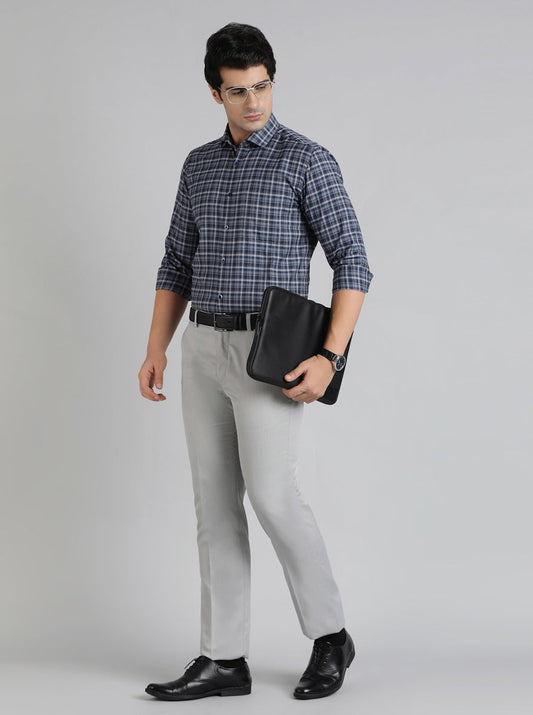 Light Grey Solid Slim Fit Formal Trouser | Greenfibre