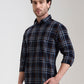 Dark Blue Checked Slim Fit Casual Shirt | Greenfibre