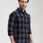 Dark Blue Checked Slim Fit Casual Shirt | Greenfibre