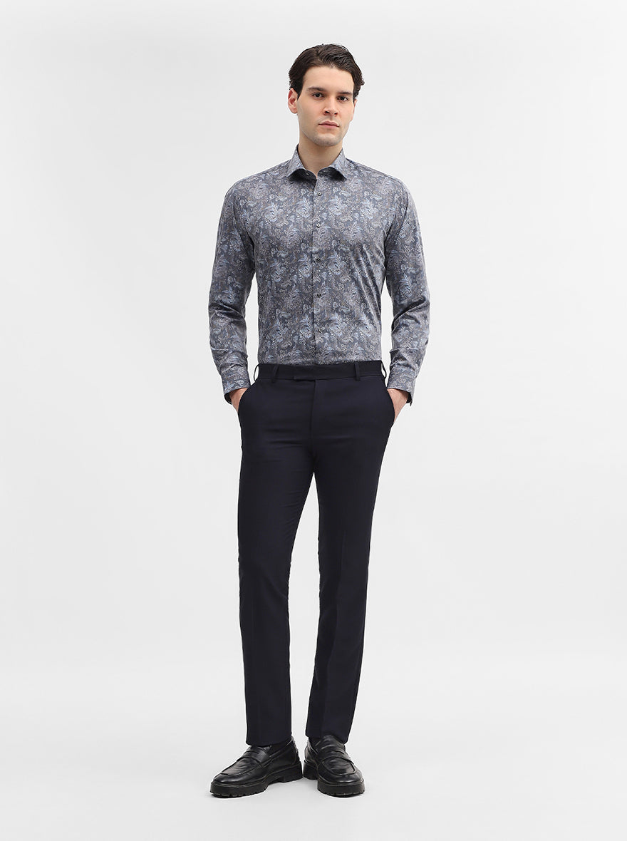 Grey Printed Slim Fit Party Wear Shirt | Greenfibre