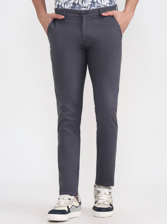 Dark Grey Solid Super Slim Fit Casual Trouser | Greenfibre