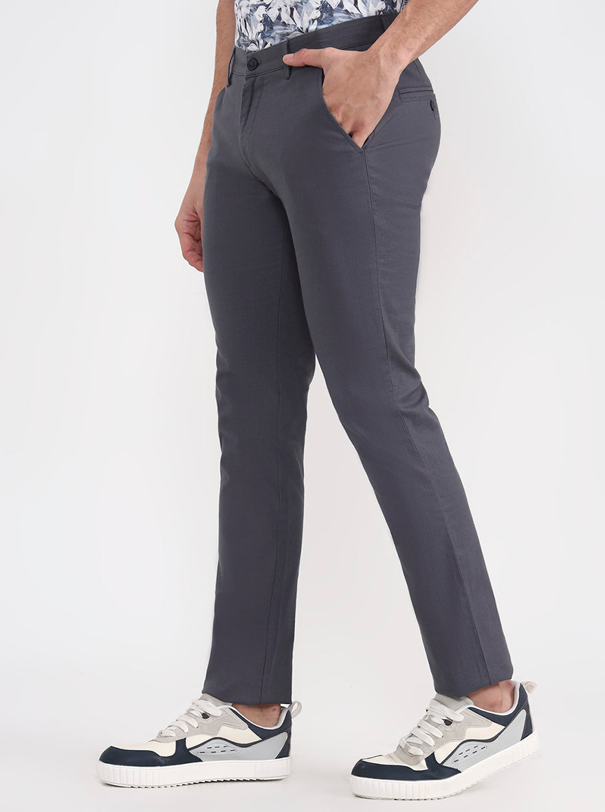 Dark Grey Solid Super Slim Fit Casual Trouser | Greenfibre