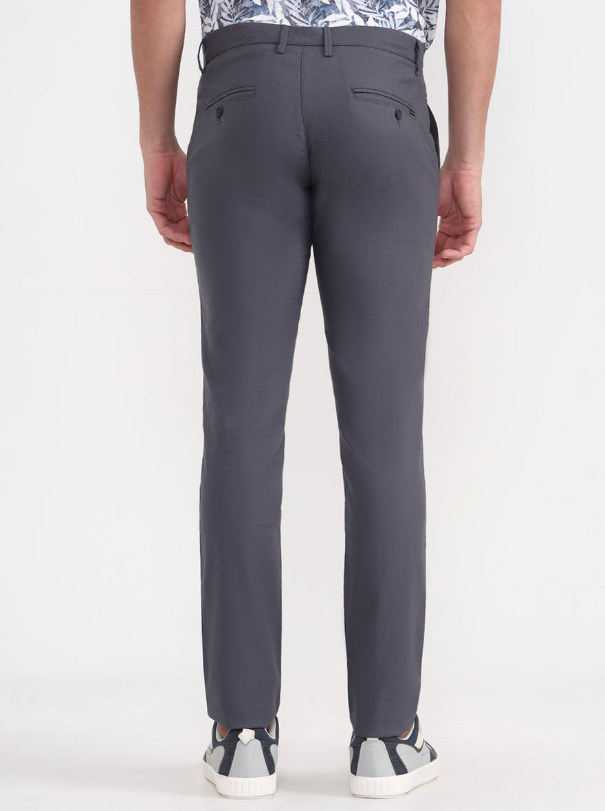 Dark Grey Solid Super Slim Fit Casual Trouser | Greenfibre