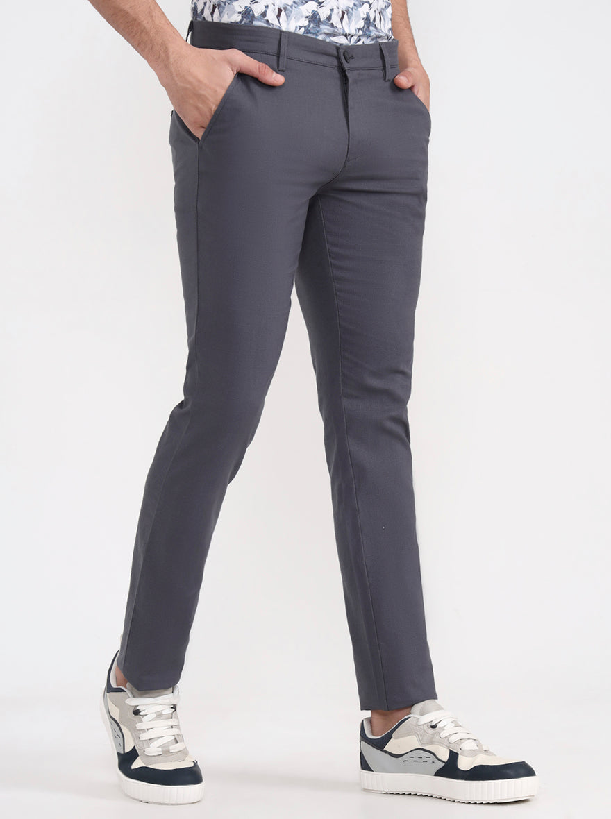 Dark Grey Solid Super Slim Fit Casual Trouser | Greenfibre