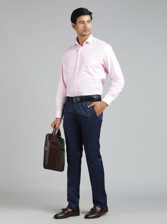 Blue Solid Slim Fit Formal Trouser | Greenfibre