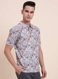 Flint Grey Printed Slim Fit Polo T-Shirt | Greenfibre