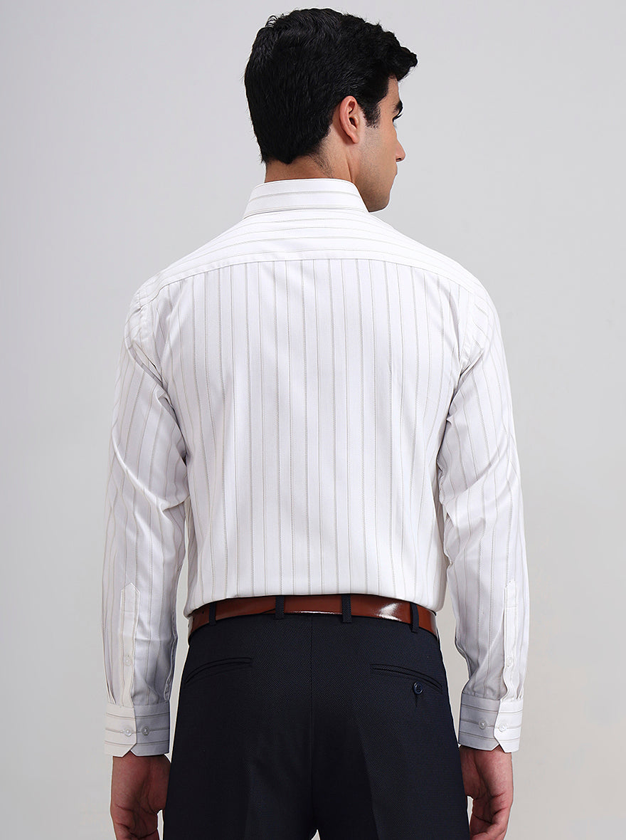 White & Brown Striped Regular Fit Formal Shirt | Greenfibre