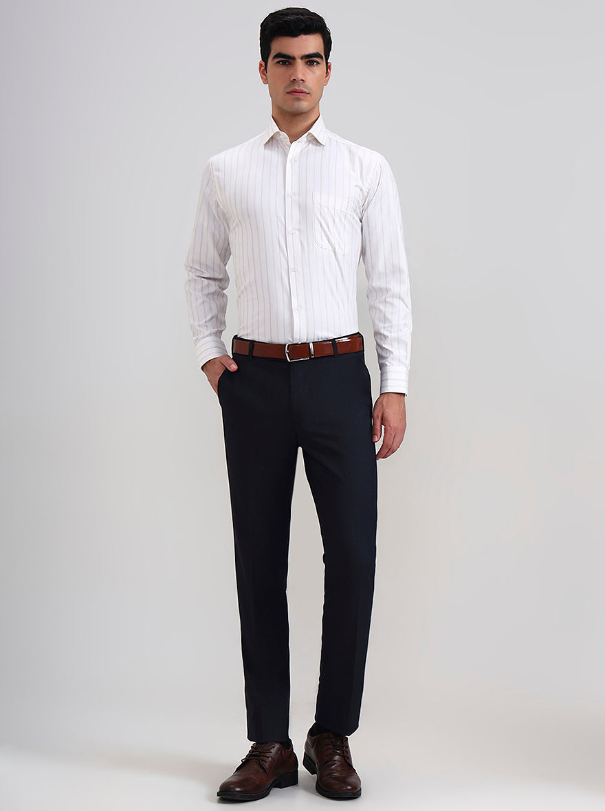 White & Brown Striped Regular Fit Formal Shirt | Greenfibre