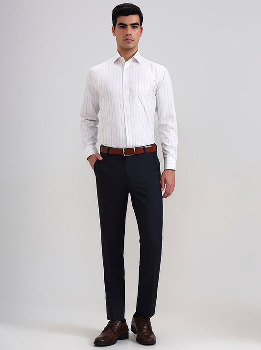 White & Brown Striped Regular Fit Formal Shirt | Greenfibre