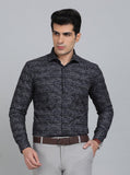 Navy Blue Printed Slim Fit Party Wear Shirt | Wyre