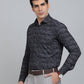 Navy Blue Printed Slim Fit Party Wear Shirt | Wyre
