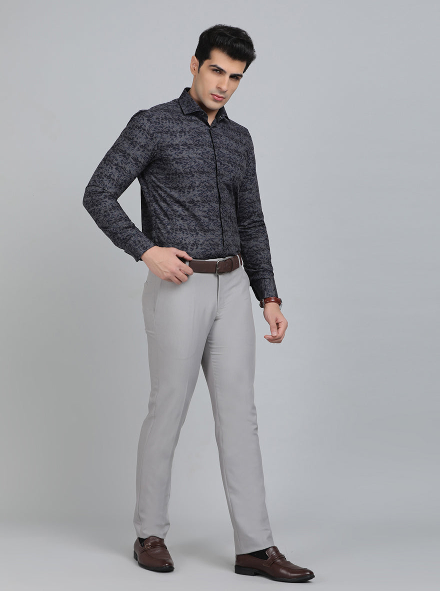Navy Blue Printed Slim Fit Party Wear Shirt | Wyre
