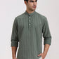 Off White & Green Striped Slim Fit Kurta | Greenfibre
