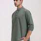 Off White & Green Striped Slim Fit Kurta | Greenfibre