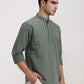 Off White & Green Striped Slim Fit Kurta | Greenfibre