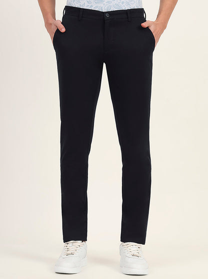Navy Blue Solid Super Slim Fit Casual Trouser | Greenfibre