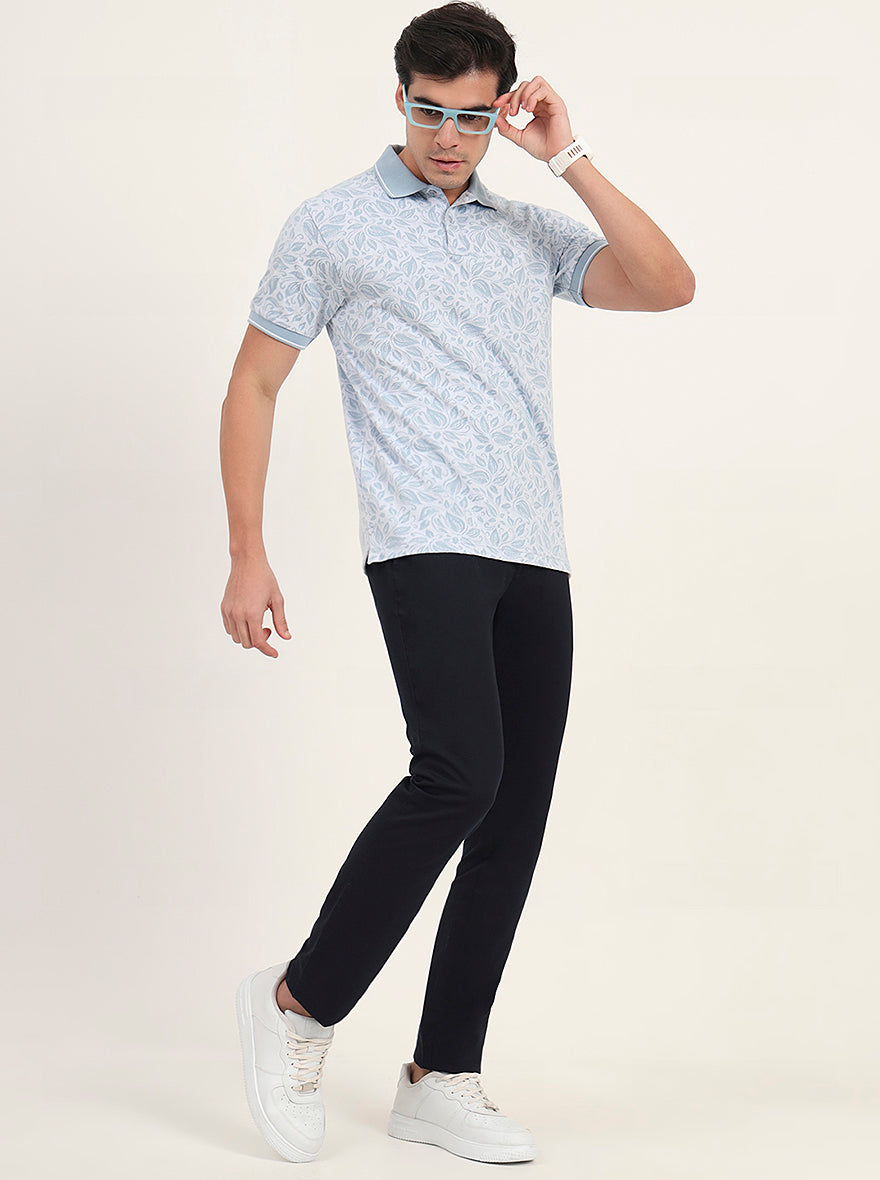 Navy Blue Solid Super Slim Fit Casual Trouser | Greenfibre