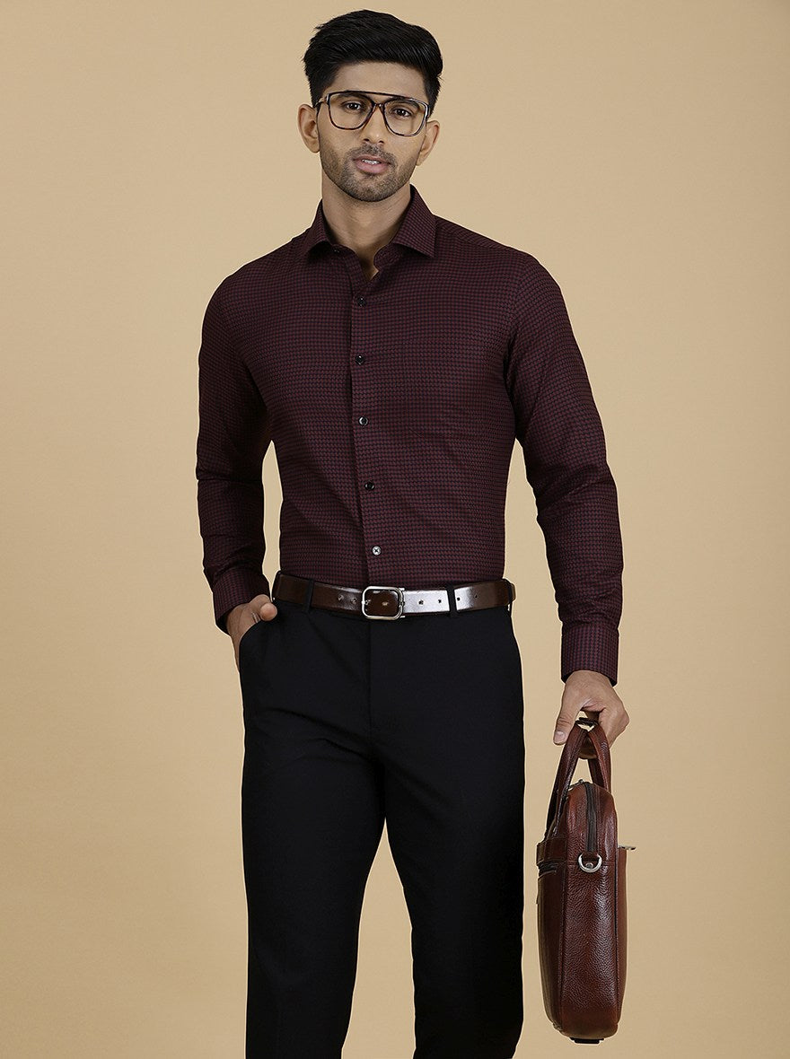 Maroon Checked Slim Fit Formal Shirt | Greenfibre