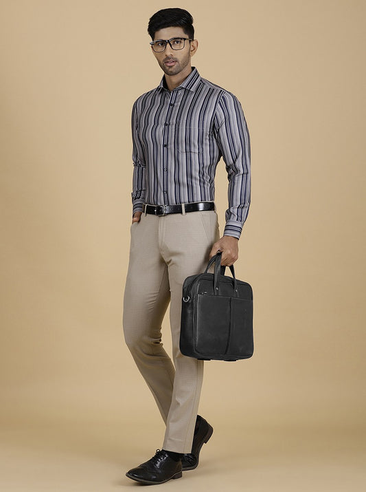 Navy Blue Striped Slim Fit Formal Shirt | Greenfibre