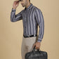 Navy Blue Striped Slim Fit Formal Shirt | Greenfibre