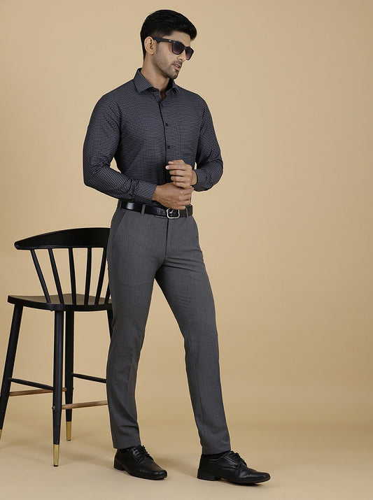 Dark Grey Checked Slim Fit Formal Shirt | Greenfibre