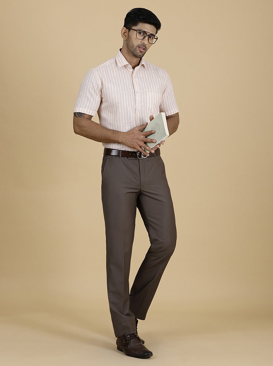 Orange Striped Slim Fit Formal Shirt | Greenfibre