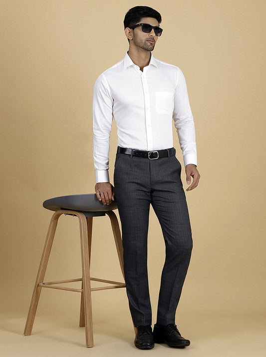 Dark Grey Checked Super Slim Fit Formal Trouser | Greenfibre