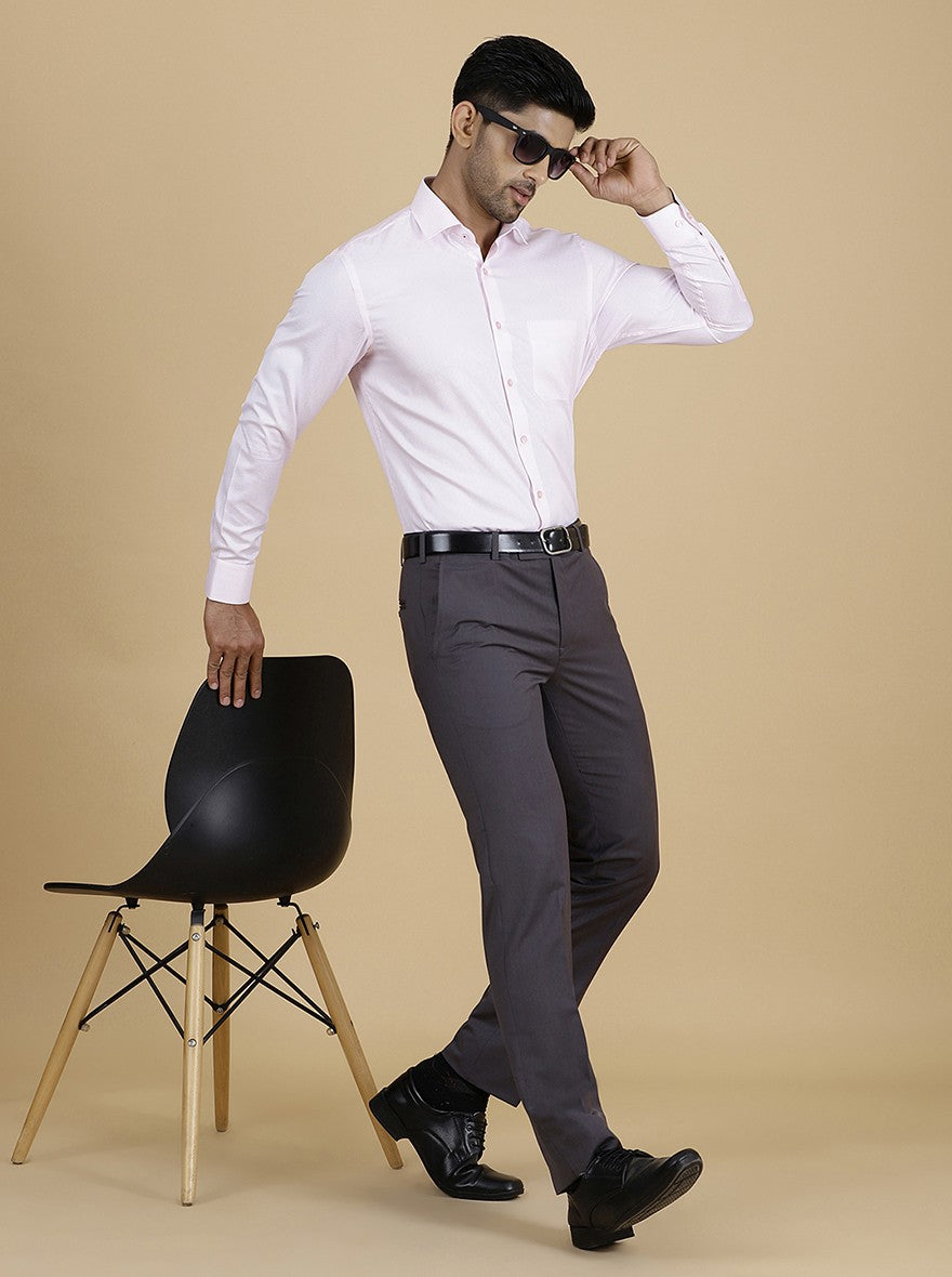 Light Pink Printed Slim Fit Formal Shirt | Greenfibre