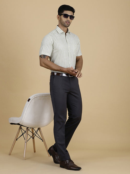 Green Striped Slim Fit Formal Shirt | Greenfibre