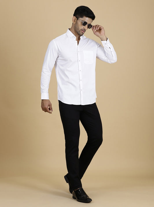 White Solid Slim Fit Party Wear Shirt | Greenfibre