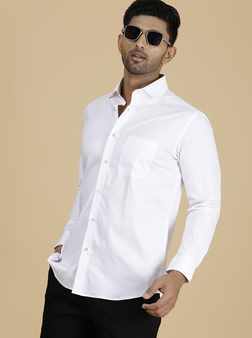 White Solid Slim Fit Party Wear Shirt | Greenfibre