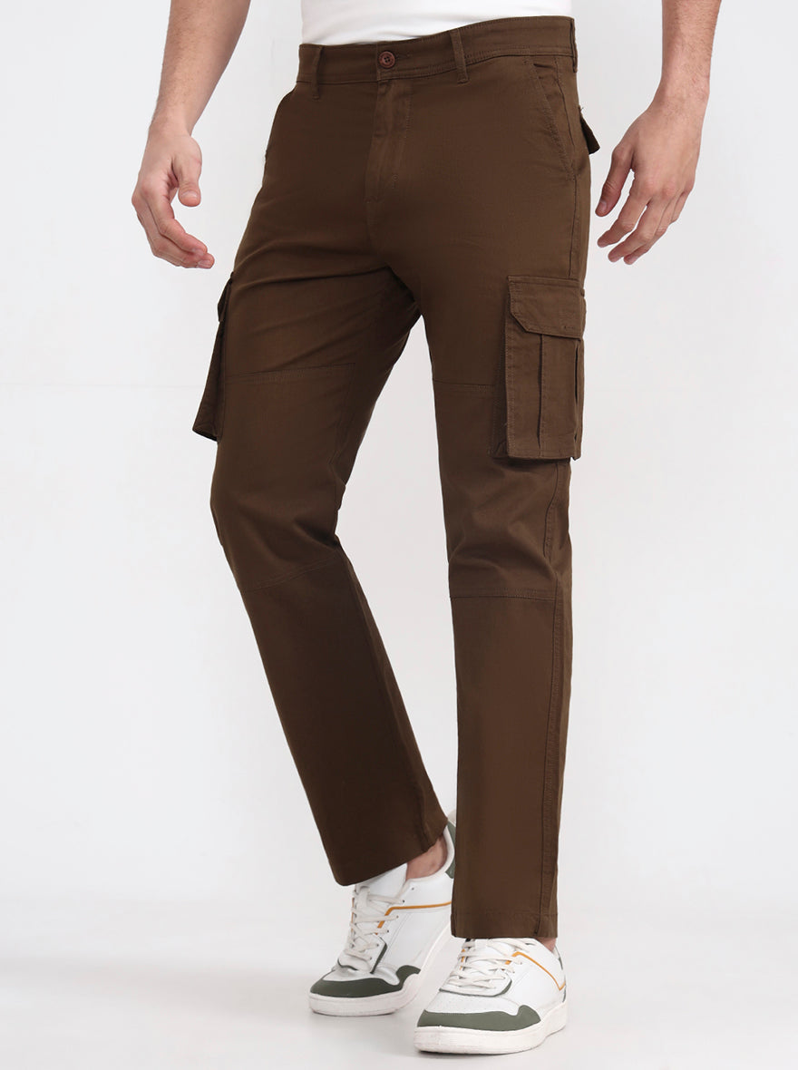 Brown Solid Slim Fit Cargo Pant | Greenfibre
