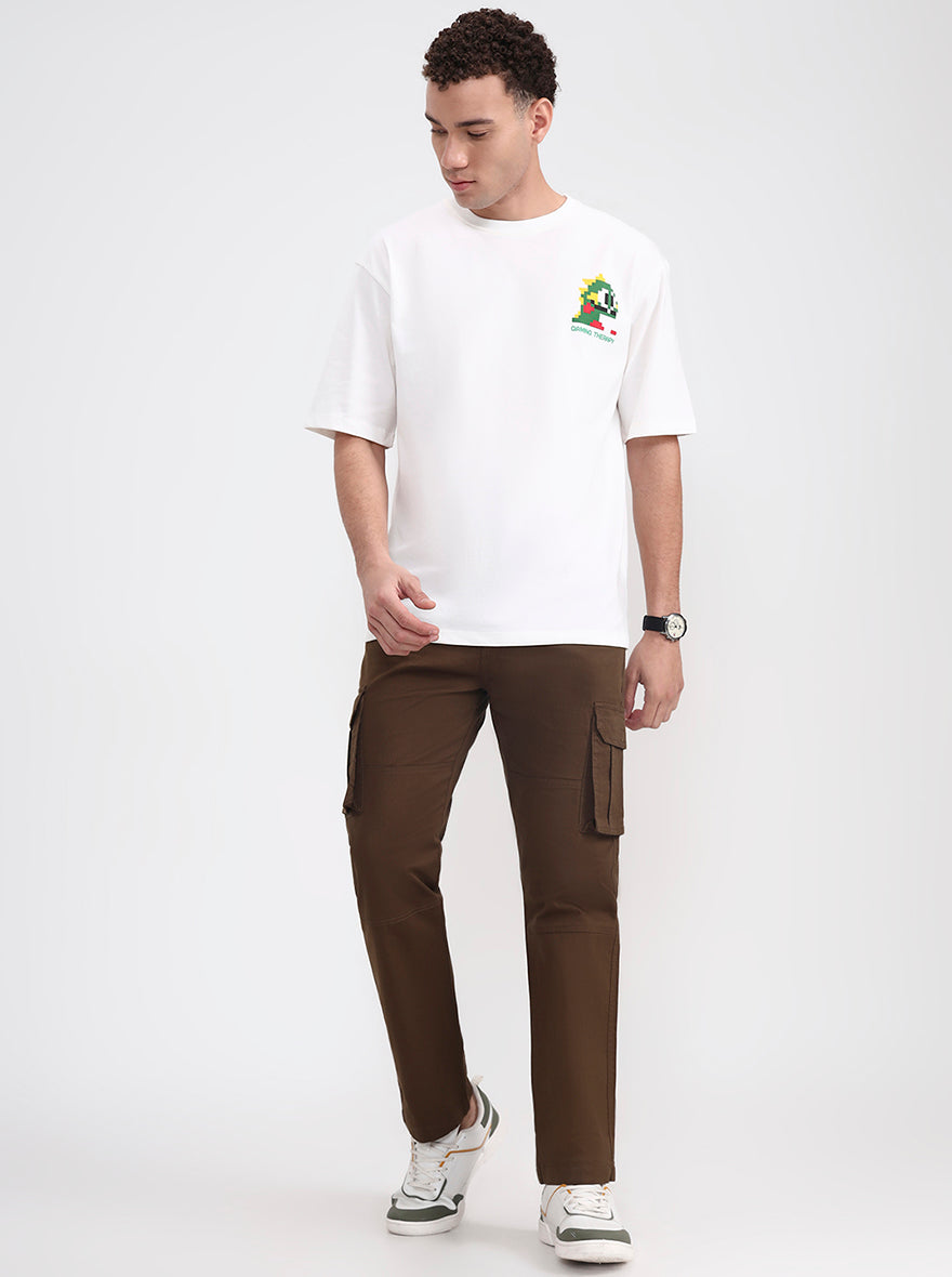 Brown Solid Slim Fit Cargo Pant | Greenfibre