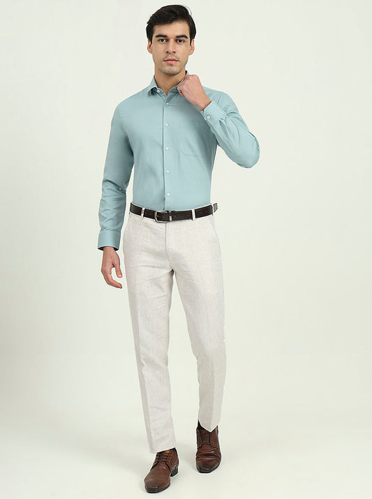 Pista Green Solid Slim Fit Formal Shirt | Greenfibre