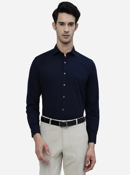 Navy Blue Solid Regular Fit Formal Shirt | Greenfibre